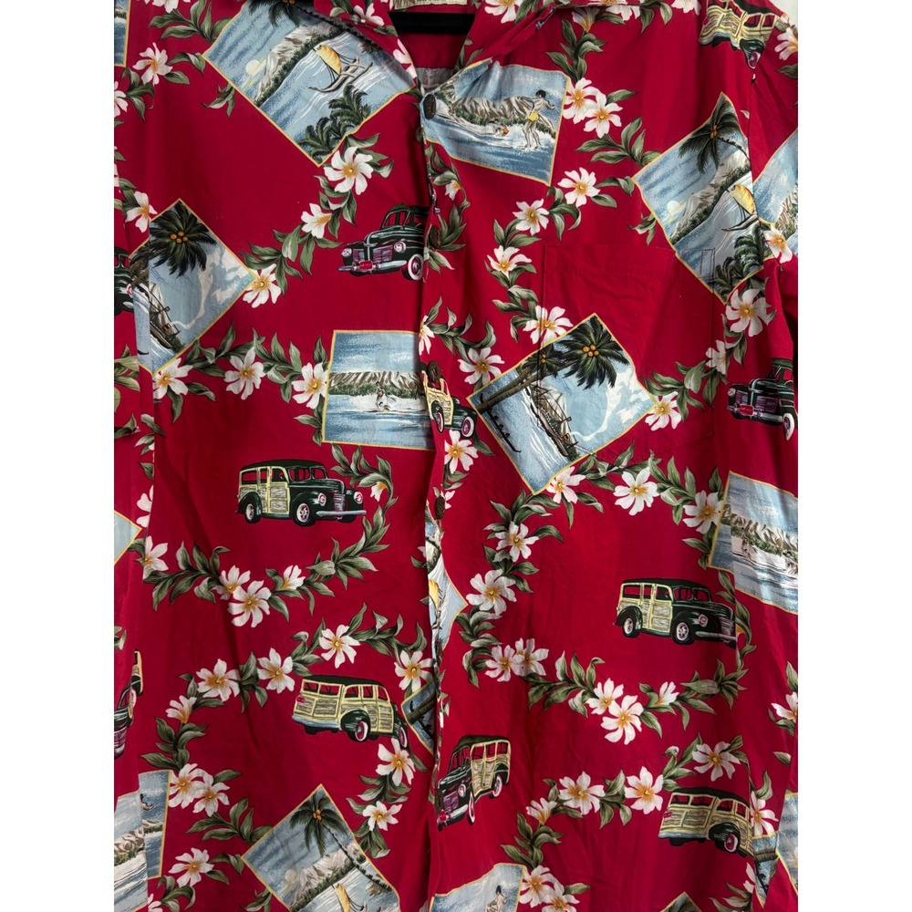 Hilo‎ Hattie Hawaiian Shirt Mens XL Red Woodie Car Tropical Camp Button Down